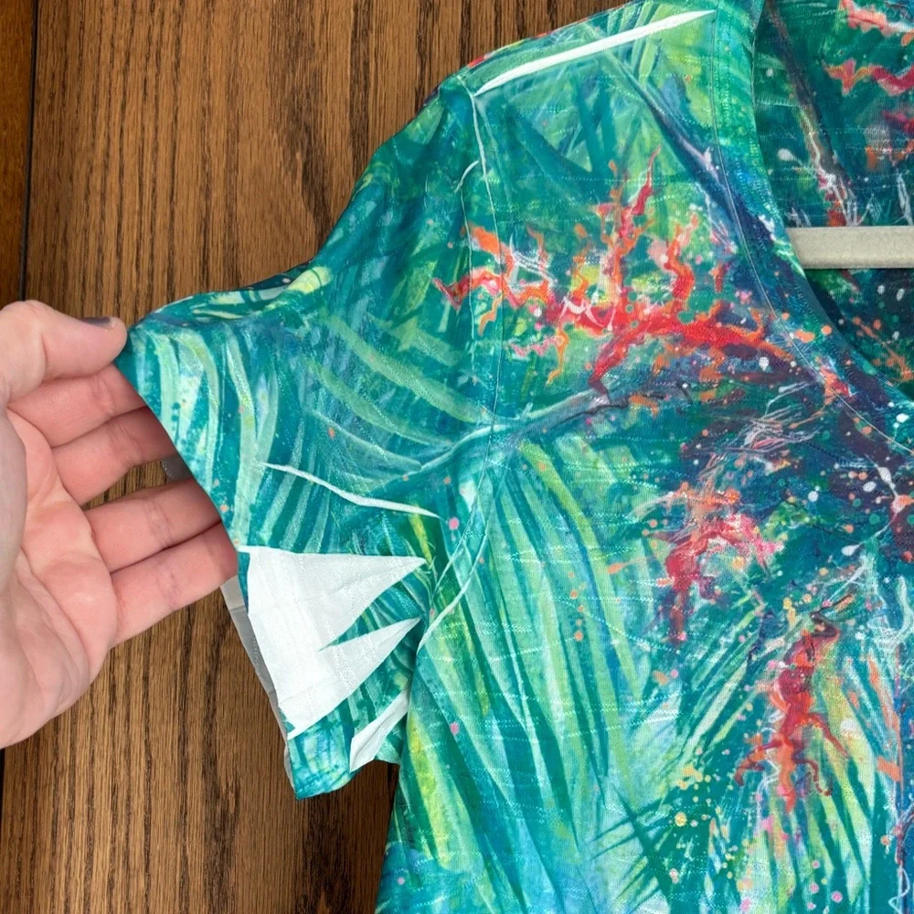 Tropical beachy floral hearts art to wear women’s blouse top size M - Picture 5 of 8